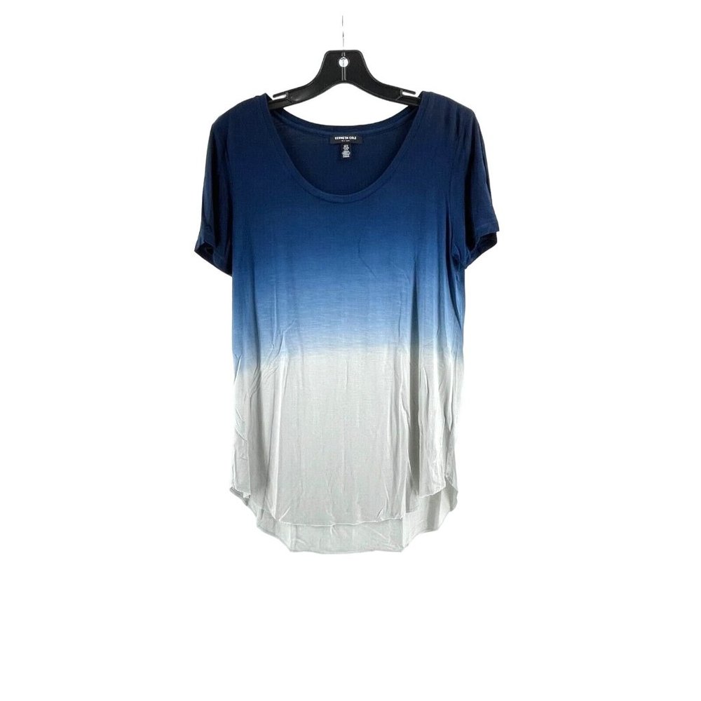 Kenneth Cole Women's Blue Gray Ombre Short Sleeve Tee T Shirt Size Medium